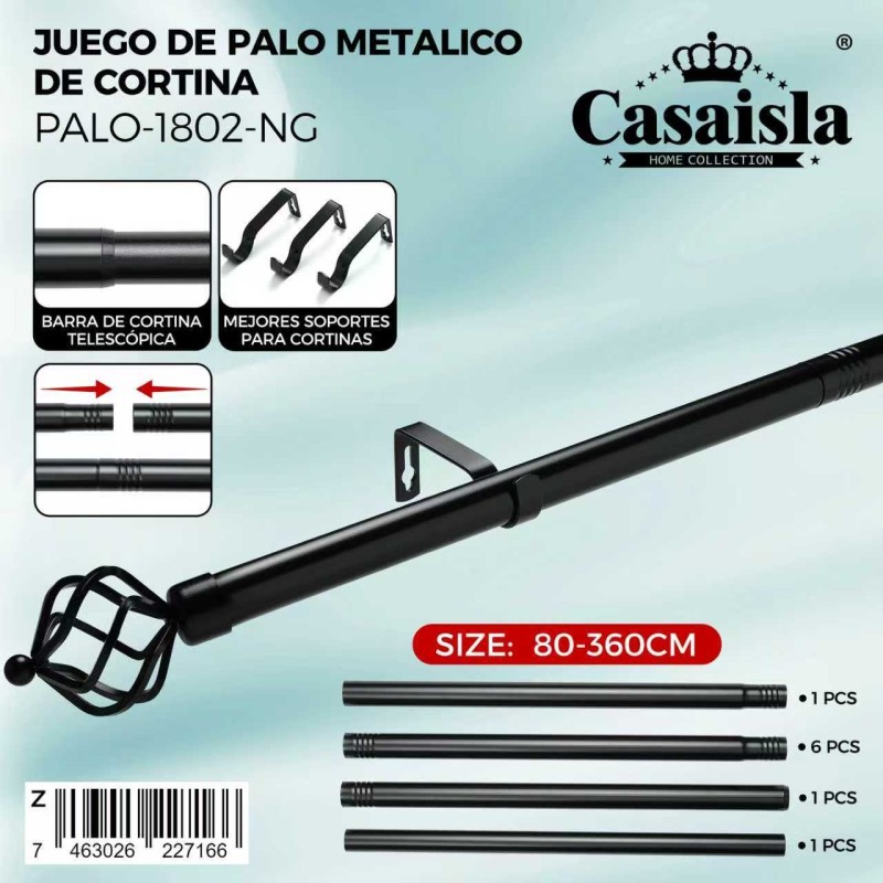 TUBO DE CORTINA NEGRO Y PLATEADO CASA ISLA